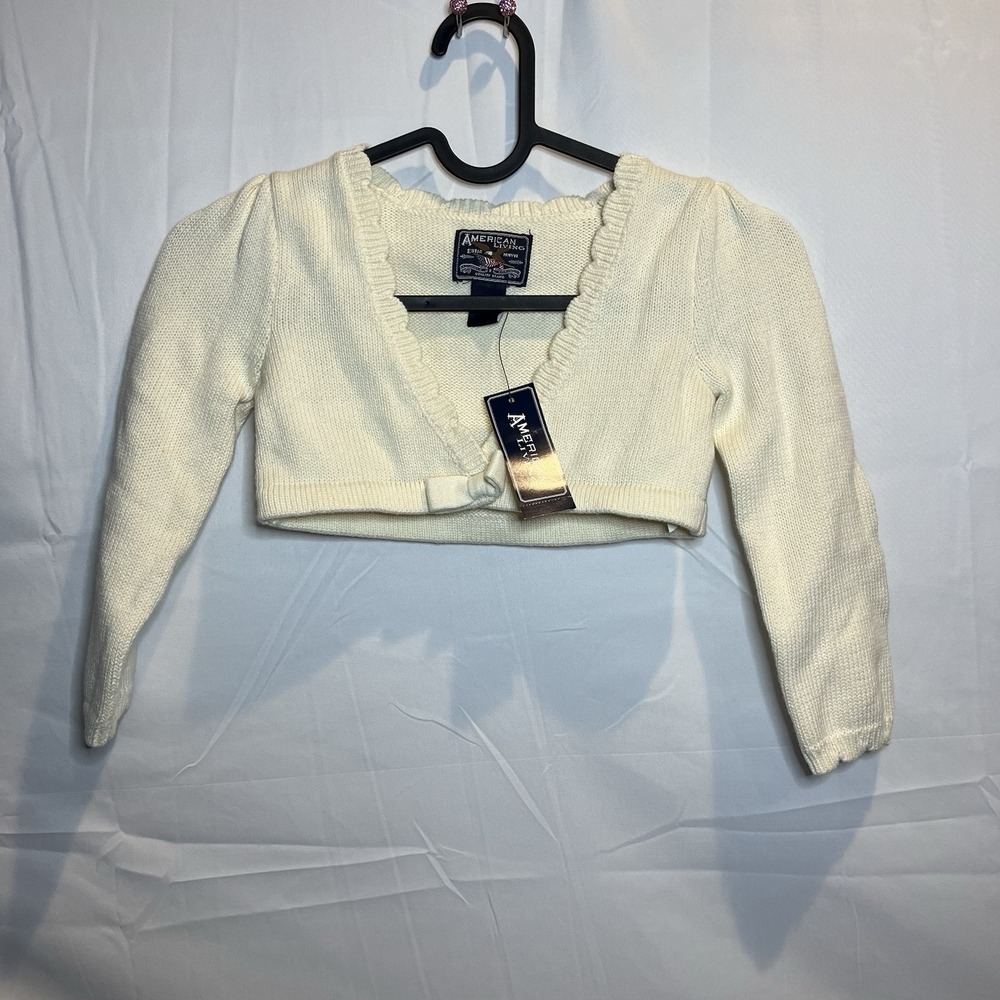 3T American Living‎ Knitted Cardigan Girls White Cable Crop Long Sleeve Cotton